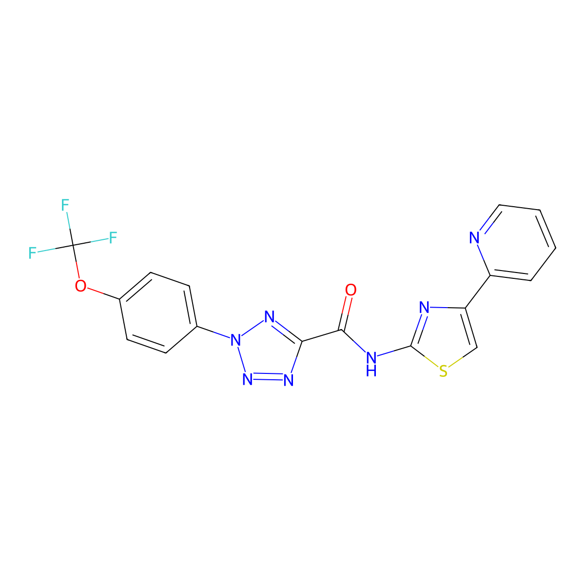 N-(4-(pyridin-2-yl)thiazol-2-yl)-2-(4-(trifluoromethoxy)phenyl)-2H-tetrazole-5-carboxamide molecular structure, CAS 1396799-35-1