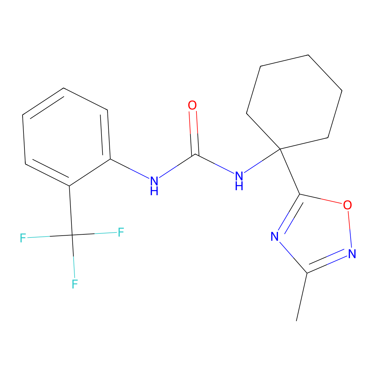 N-[1-(3-methyl-1,2,4-oxadiazol-5-yl)cyclohexyl]-N'-[2-(trifluoromethyl)phenyl]urea molecular structure, CAS 1396799-37-3