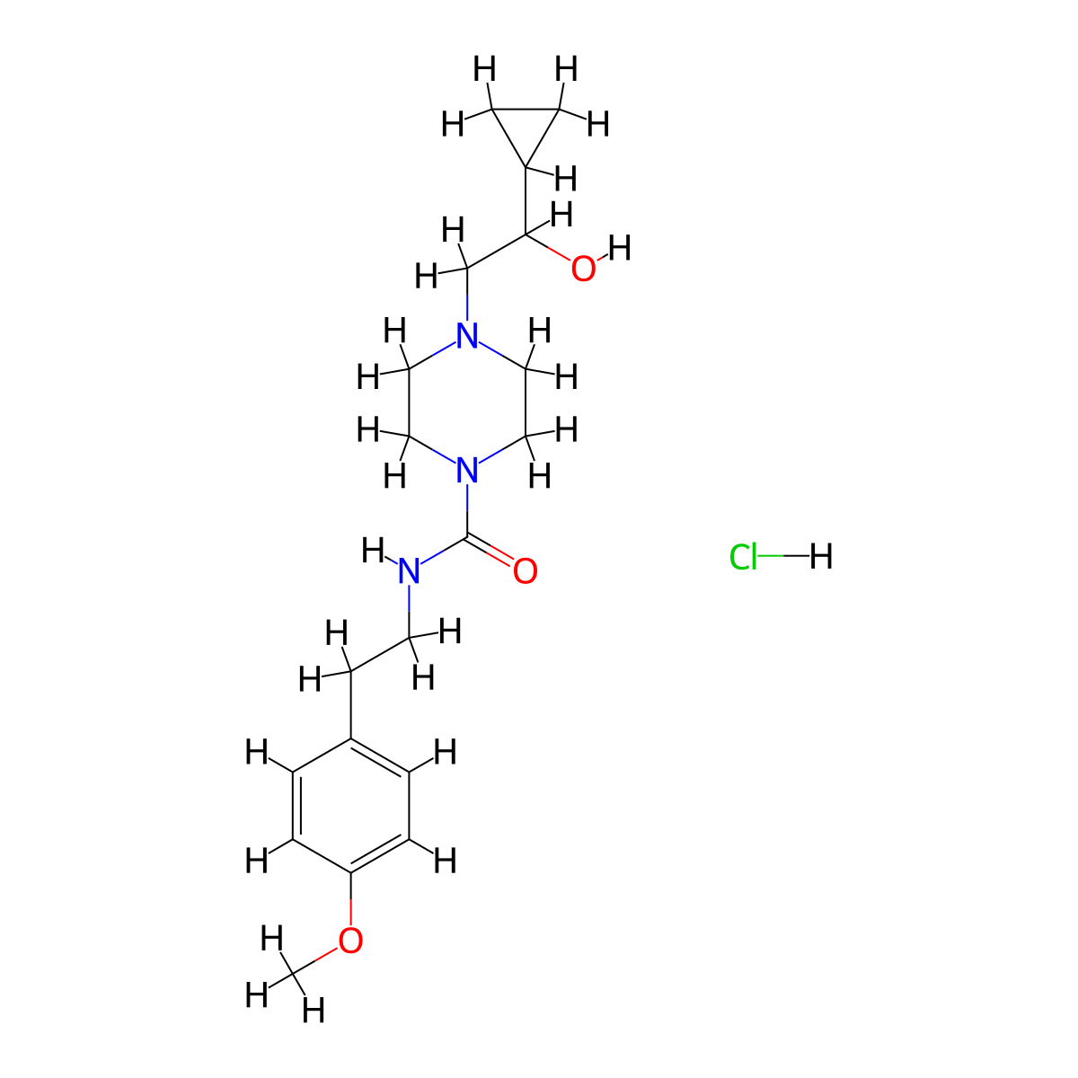 4-(2-cyclopropyl-2-hydroxyethyl)-N-(4-methoxyphenethyl)piperazine-1-carboxamide hydrochloride molecular structure, CAS 1396799-39-5