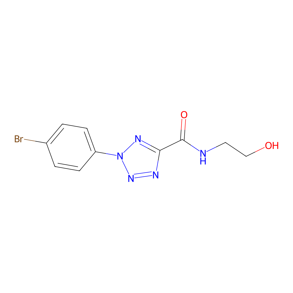 2-(4-bromophenyl)-N-(2-hydroxyethyl)-2H-tetrazole-5-carboxamide molecular structure, CAS 1396799-42-0