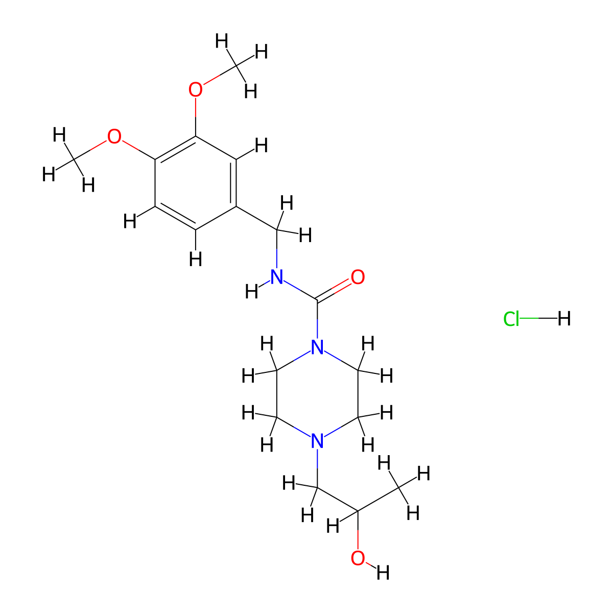 N-(3,4-dimethoxybenzyl)-4-(2-hydroxypropyl)piperazine-1-carboxamide hydrochloride molecular structure, CAS 1396799-51-1