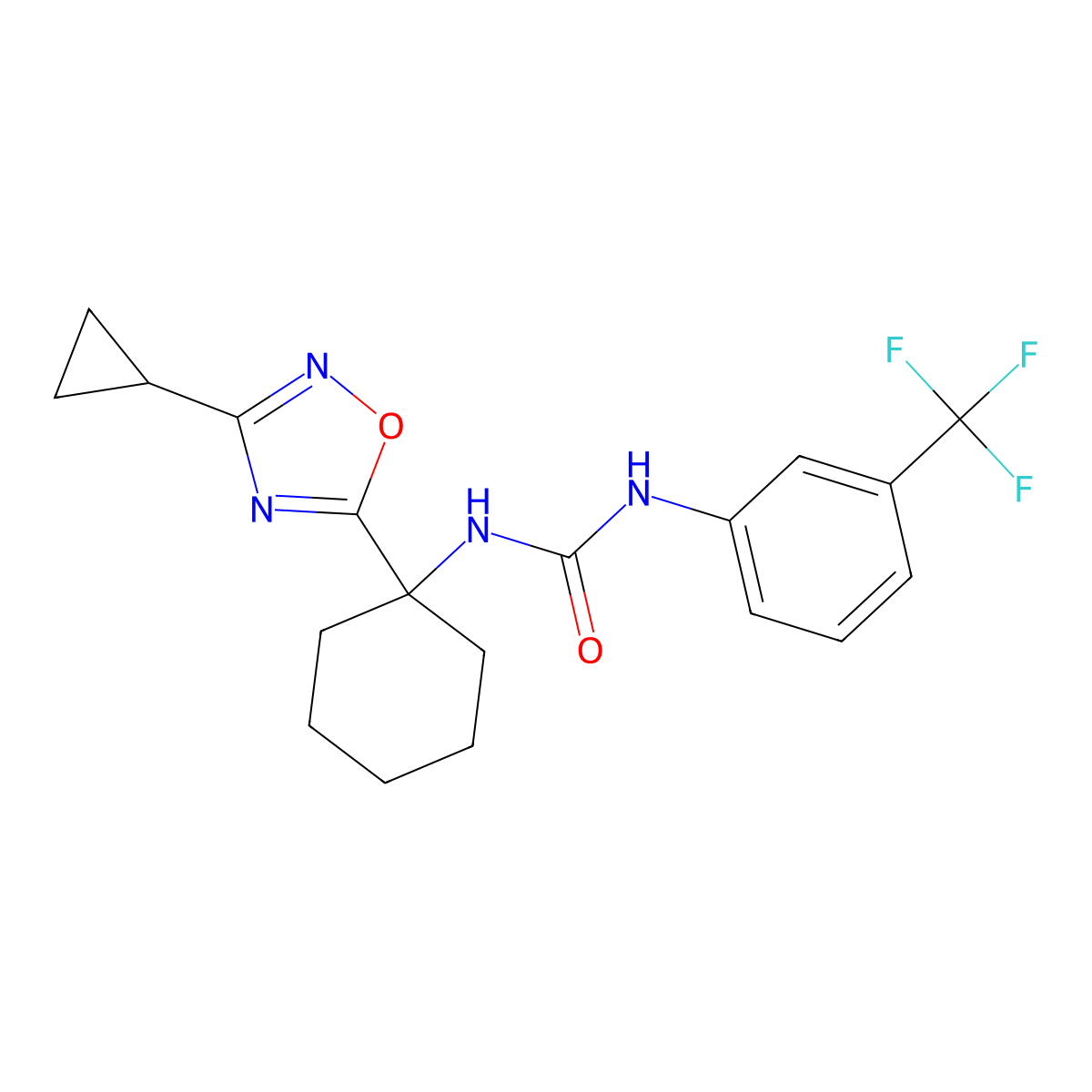 1-(1-(3-Cyclopropyl-1,2,4-oxadiazol-5-yl)cyclohexyl)-3-(3-(trifluoromethyl)phenyl)urea molecular structure, CAS 1396799-56-6