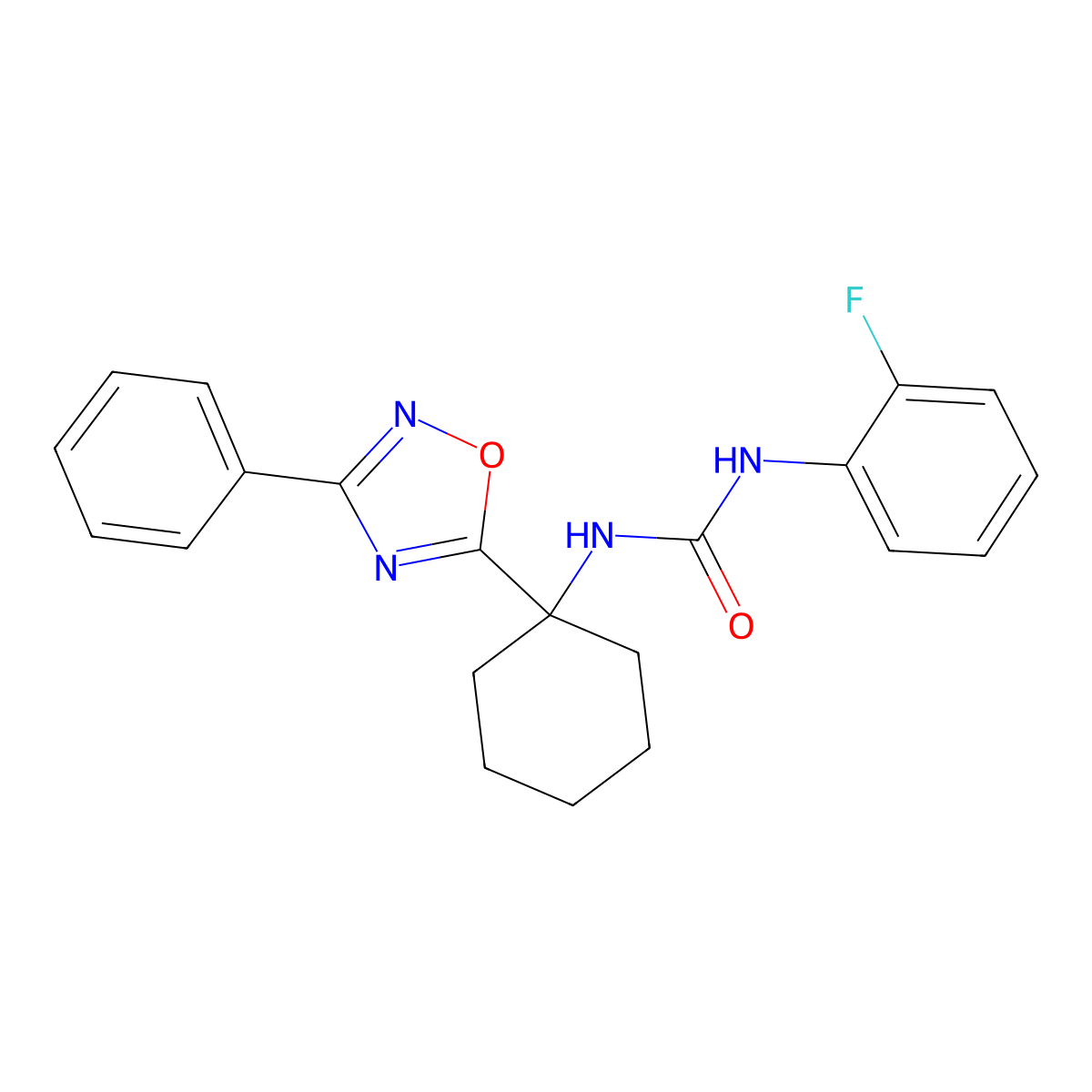 1-(2-Fluorophenyl)-3-[1-(3-phenyl-1,2,4-oxadiazol-5-yl)cyclohexyl]urea molecular structure, CAS 1396799-60-2