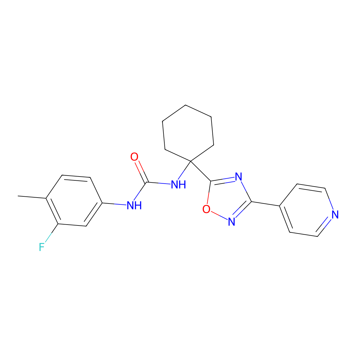 1-(3-Fluoro-4-methylphenyl)-3-{1-[3-(pyridin-4-yl)-1,2,4-oxadiazol-5-yl]cyclohexyl}urea molecular structure, CAS 1396799-64-6