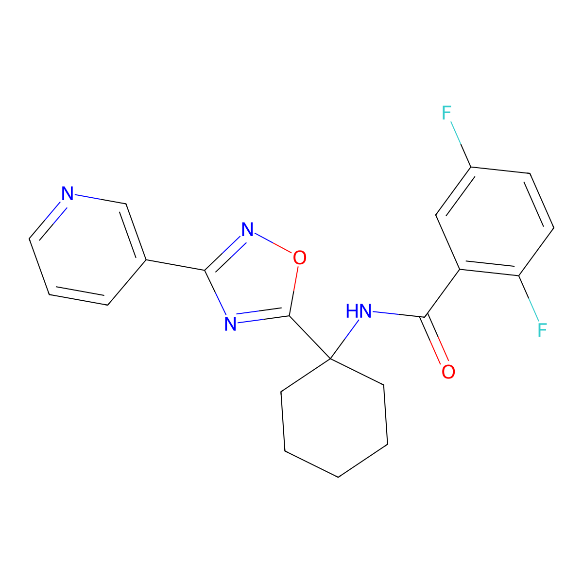 2,5-difluoro-N-(1-(3-(pyridin-3-yl)-1,2,4-oxadiazol-5-yl)cyclohexyl)benzamide molecular structure, CAS 1396799-68-0