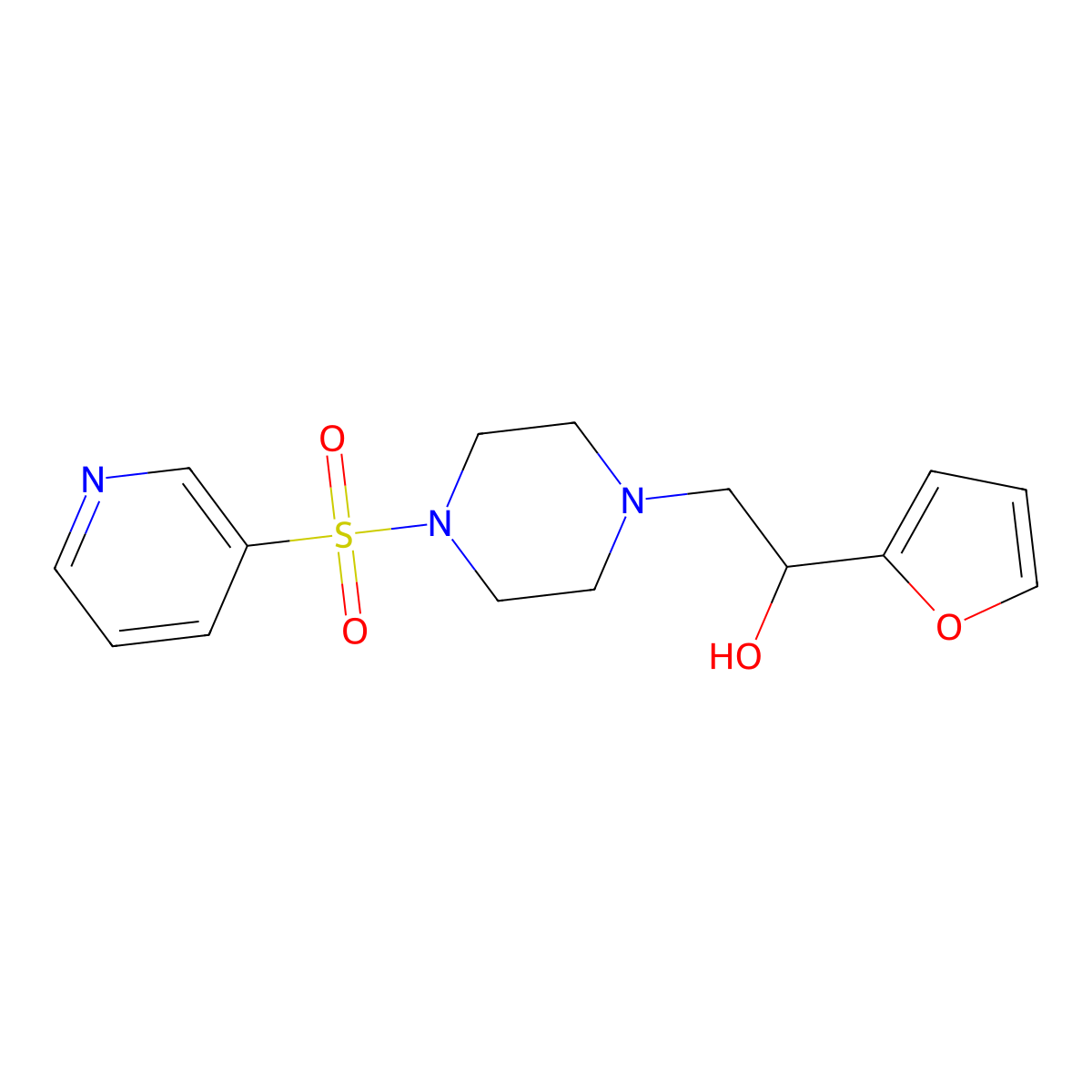 1-(Furan-2-yl)-2-(4-(pyridin-3-ylsulfonyl)piperazin-1-yl)ethanol molecular structure, CAS 1396799-69-1
