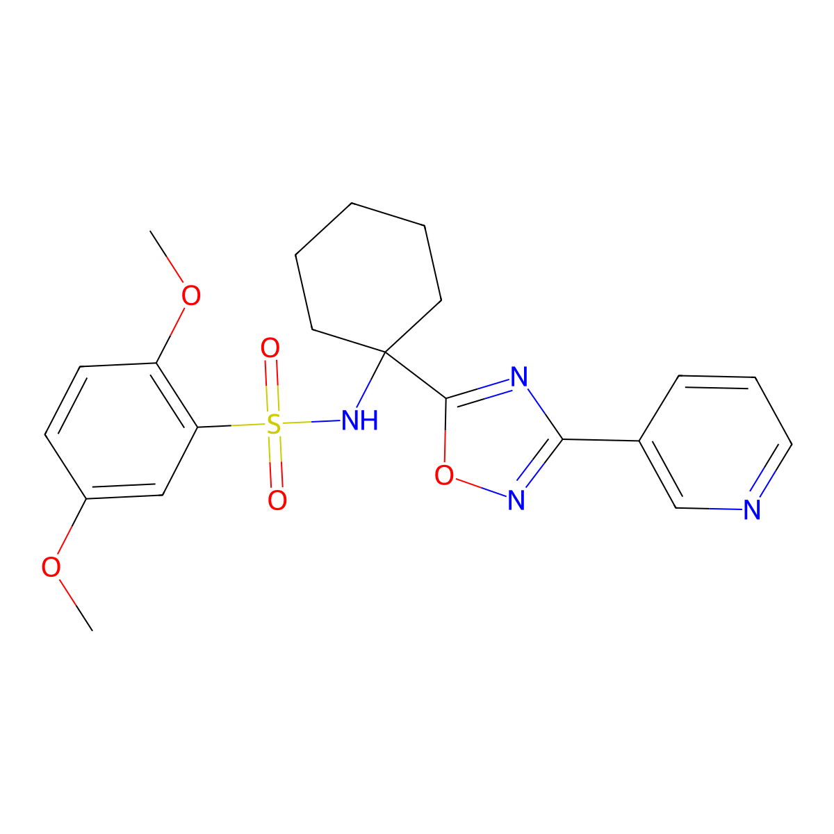 2,5-dimethoxy-N-[1-(3-pyridin-3-yl-1,2,4-oxadiazol-5-yl)cyclohexyl]benzenesulfonamide molecular structure, CAS 1396799-72-6
