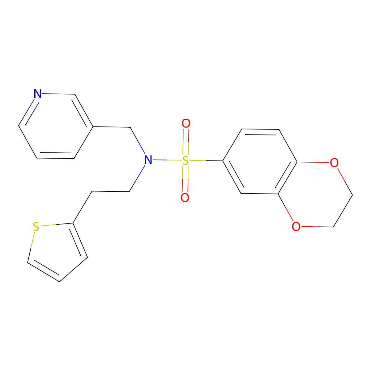 N-(pyridin-3-ylmethyl)-N-(2-(thiophen-2-yl)ethyl)-2,3-dihydrobenzo[b][1,4]dioxine-6-sulfonamide molecular structure, CAS 1396799-74-8