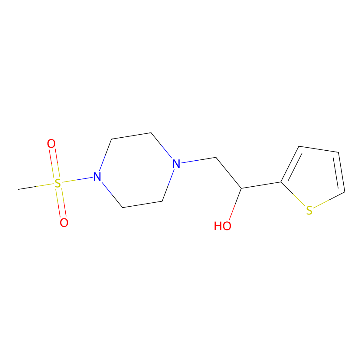 2-(4-(Methylsulfonyl)piperazin-1-yl)-1-(thiophen-2-yl)ethanol molecular structure, CAS 1396799-77-1