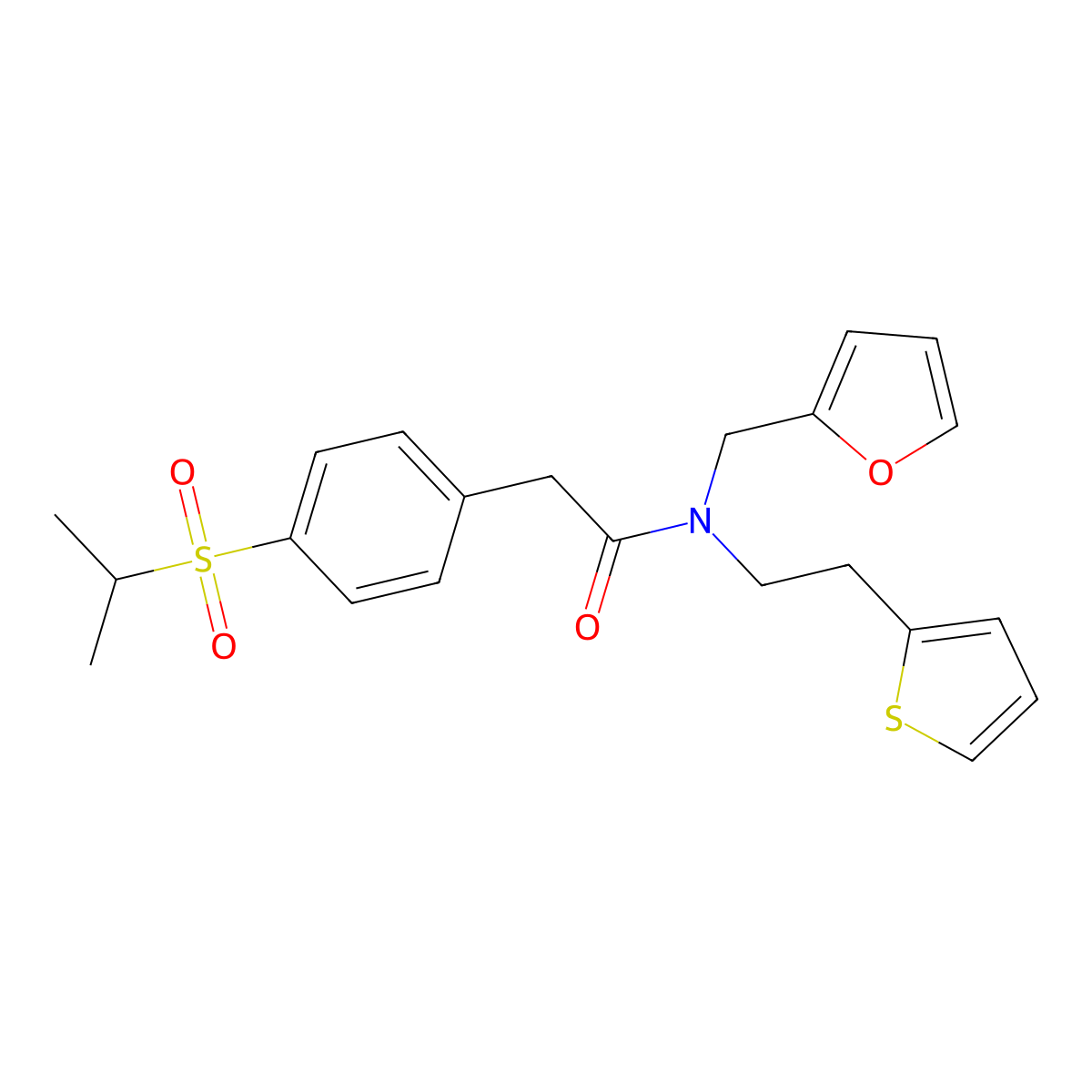 N-(furan-2-ylmethyl)-2-(4-(isopropylsulfonyl)phenyl)-N-(2-(thiophen-2-yl)ethyl)acetamide molecular structure, CAS 1396799-90-8