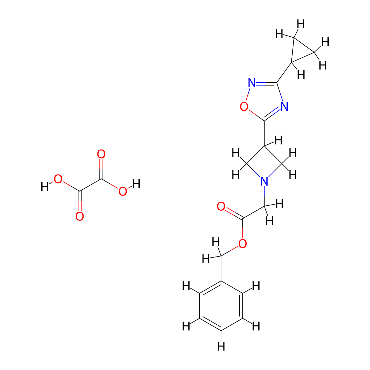 Benzyl 2-(3-(3-cyclopropyl-1,2,4-oxadiazol-5-yl)azetidin-1-yl)acetate oxalate molecular structure, CAS 1396799-93-1