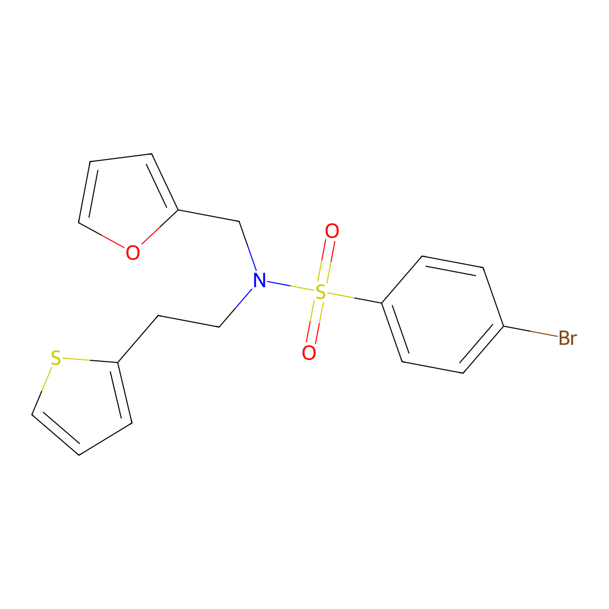4-bromo-N-(furan-2-ylmethyl)-N-(2-(thiophen-2-yl)ethyl)benzenesulfonamide molecular structure, CAS 1396799-97-5