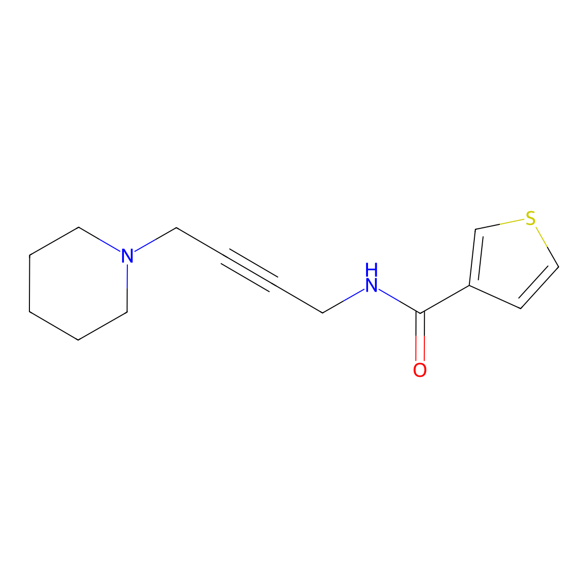 N-(4-(piperidin-1-yl)but-2-yn-1-yl)thiophene-3-carboxamide molecular structure, CAS 1396799-99-7