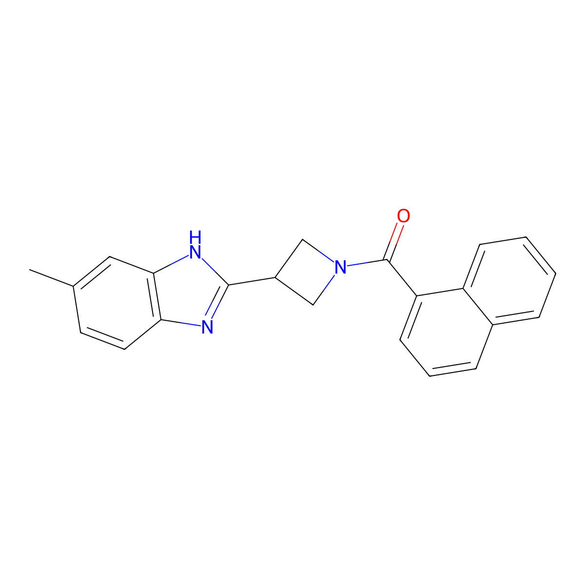 (3-(5-methyl-1H-benzo[d]imidazol-2-yl)azetidin-1-yl)(naphthalen-1-yl)methanone molecular structure, CAS 1396800-00-2