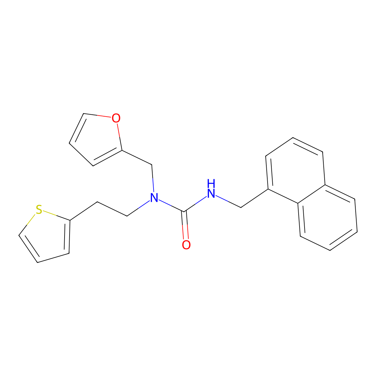 1-(Furan-2-ylmethyl)-3-(naphthalen-1-ylmethyl)-1-(2-(thiophen-2-yl)ethyl)urea molecular structure, CAS 1396800-01-3