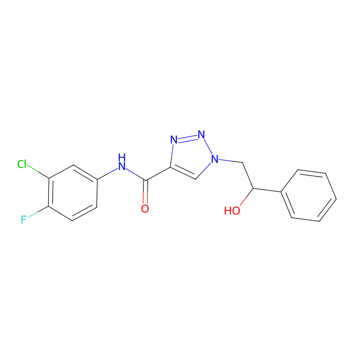 N-(3-chloro-4-fluorophenyl)-1-(2-hydroxy-2-phenylethyl)-1H-1,2,3-triazole-4-carboxamide molecular structure, CAS 1396800-05-7