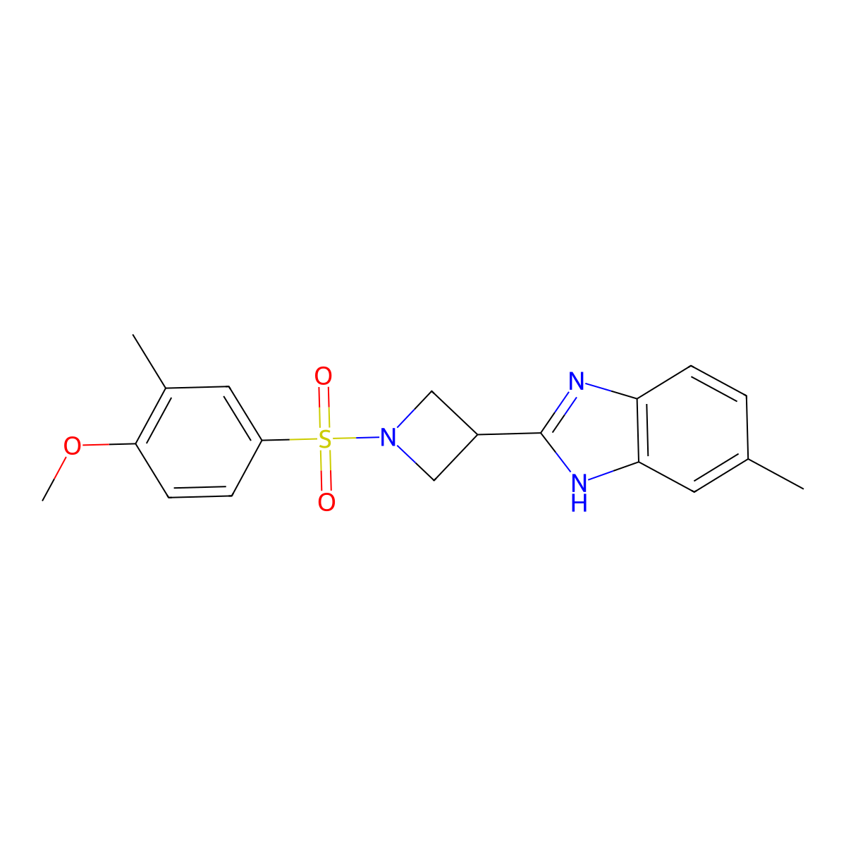2-(1-((4-methoxy-3-methylphenyl)sulfonyl)azetidin-3-yl)-5-methyl-1H-benzo[d]imidazole molecular structure, CAS 1396800-12-6