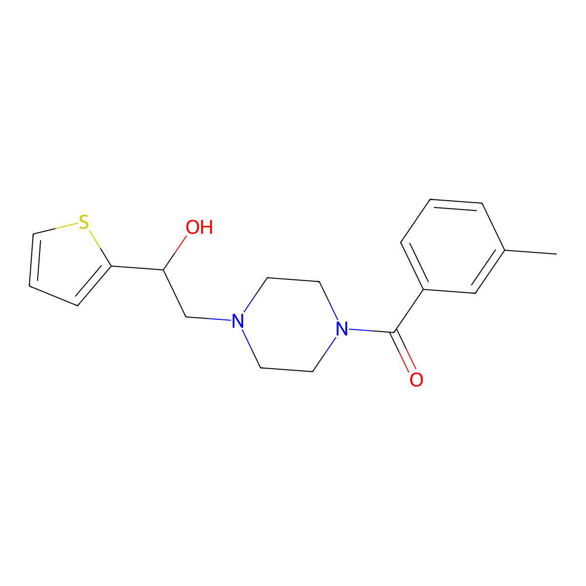 (4-(2-Hydroxy-2-(thiophen-2-yl)ethyl)piperazin-1-yl)(m-tolyl)methanone molecular structure, CAS 1396800-15-9