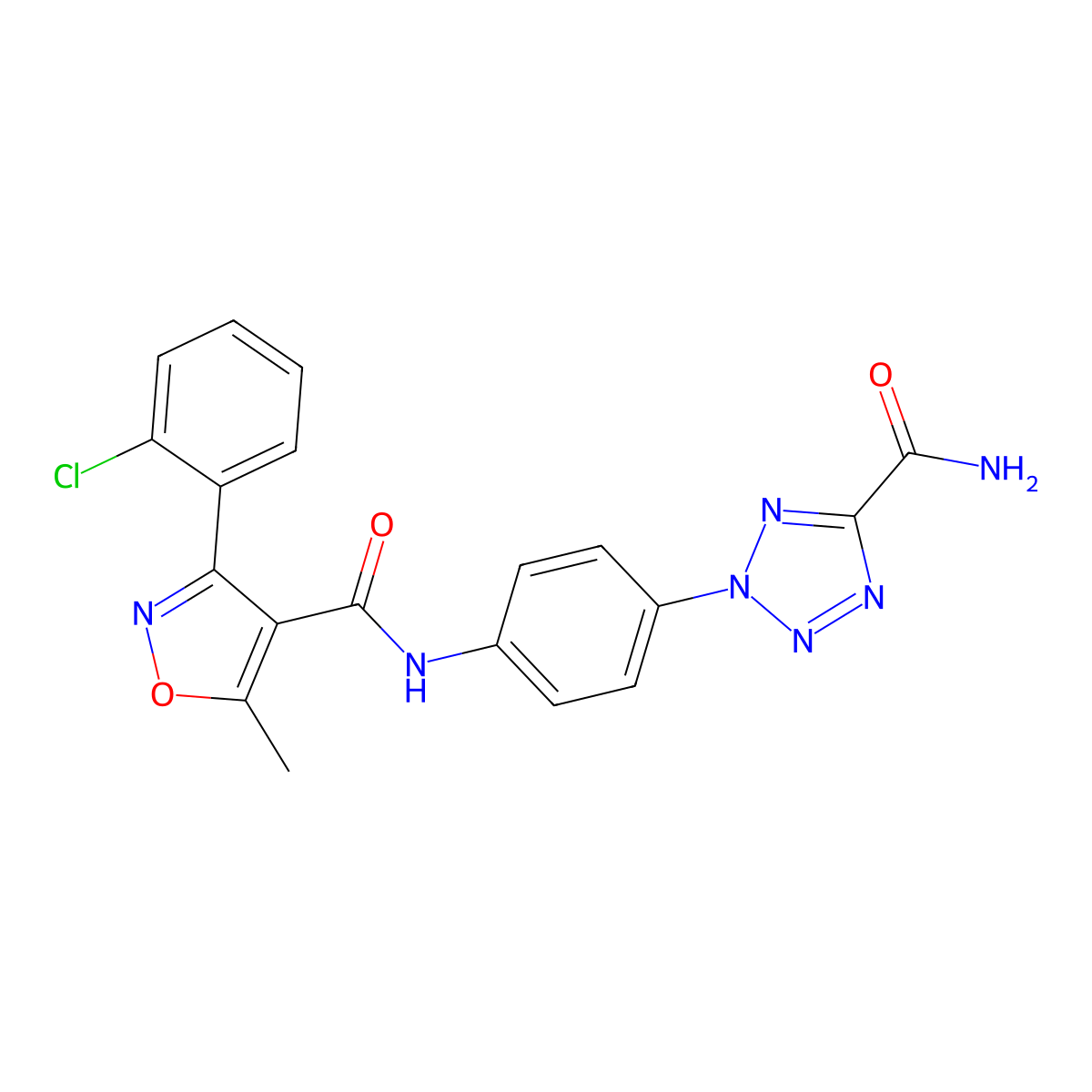 N-(4-(5-carbamoyl-2H-tetrazol-2-yl)phenyl)-3-(2-chlorophenyl)-5-methylisoxazole-4-carboxamide molecular structure, CAS 1396800-18-2