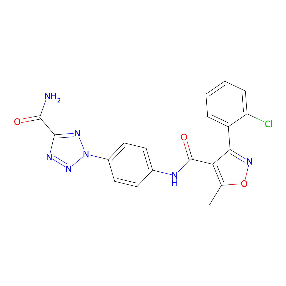 N-(4-(5-carbamoyl-2H-tetrazol-2-yl)phenyl)-3-(2-chlorophenyl)-5-methylisoxazole-4-carboxamide molecular structure, CAS 1396800-18-2