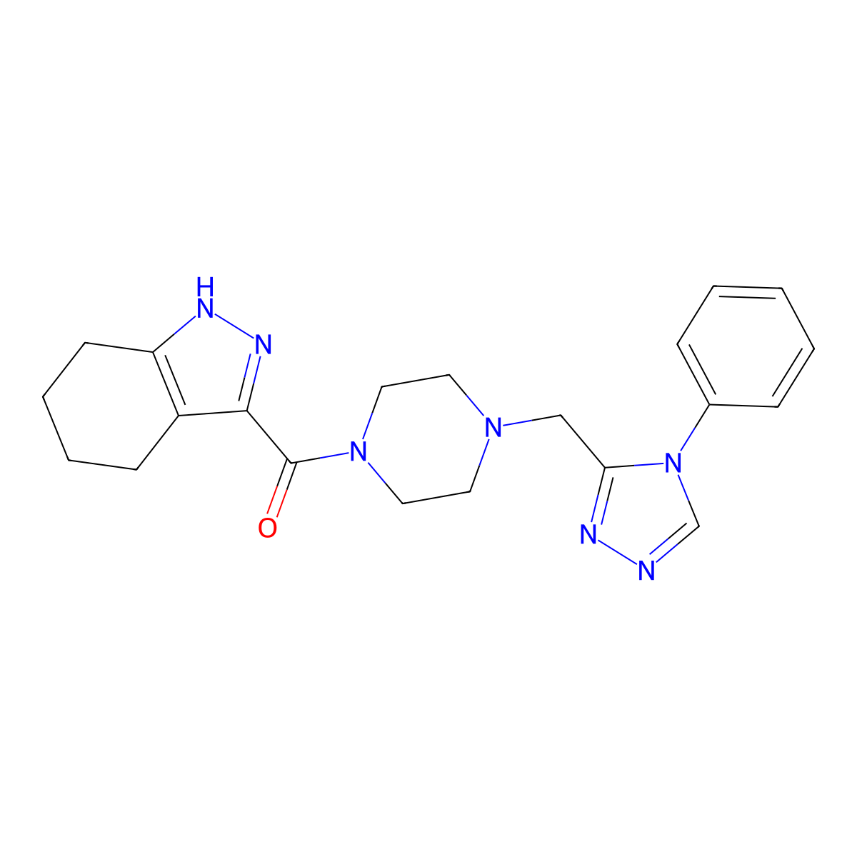 3-({4-[(4-phenyl-4H-1,2,4-triazol-3-yl)methyl]piperazin-1-yl}carbonyl)-4,5,6,7-tetrahydro-1H-indazole molecular structure, CAS 1396800-24-0