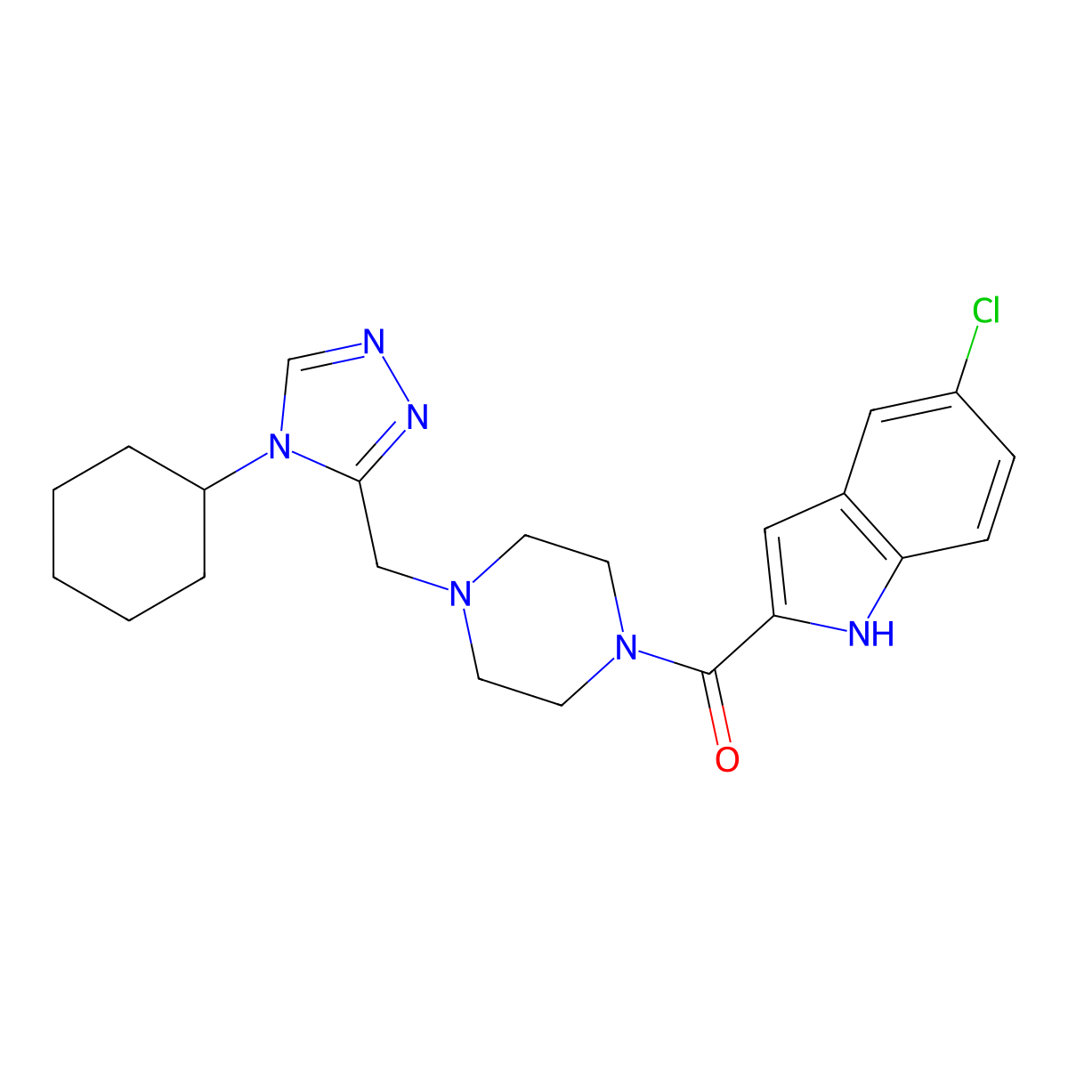 5-chloro-2-({4-[(4-cyclohexyl-4H-1,2,4-triazol-3-yl)methyl]piperazin-1-yl}carbonyl)-1H-indole molecular structure, CAS 1396800-29-5