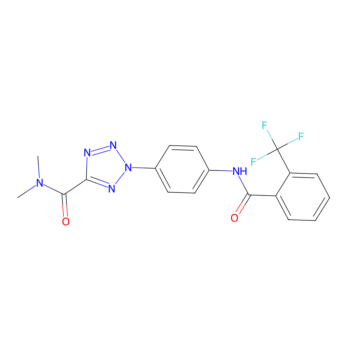 N,N-dimethyl-2-(4-(2-(trifluoromethyl)benzamido)phenyl)-2H-tetrazole-5-carboxamide molecular structure, CAS 1396800-31-9