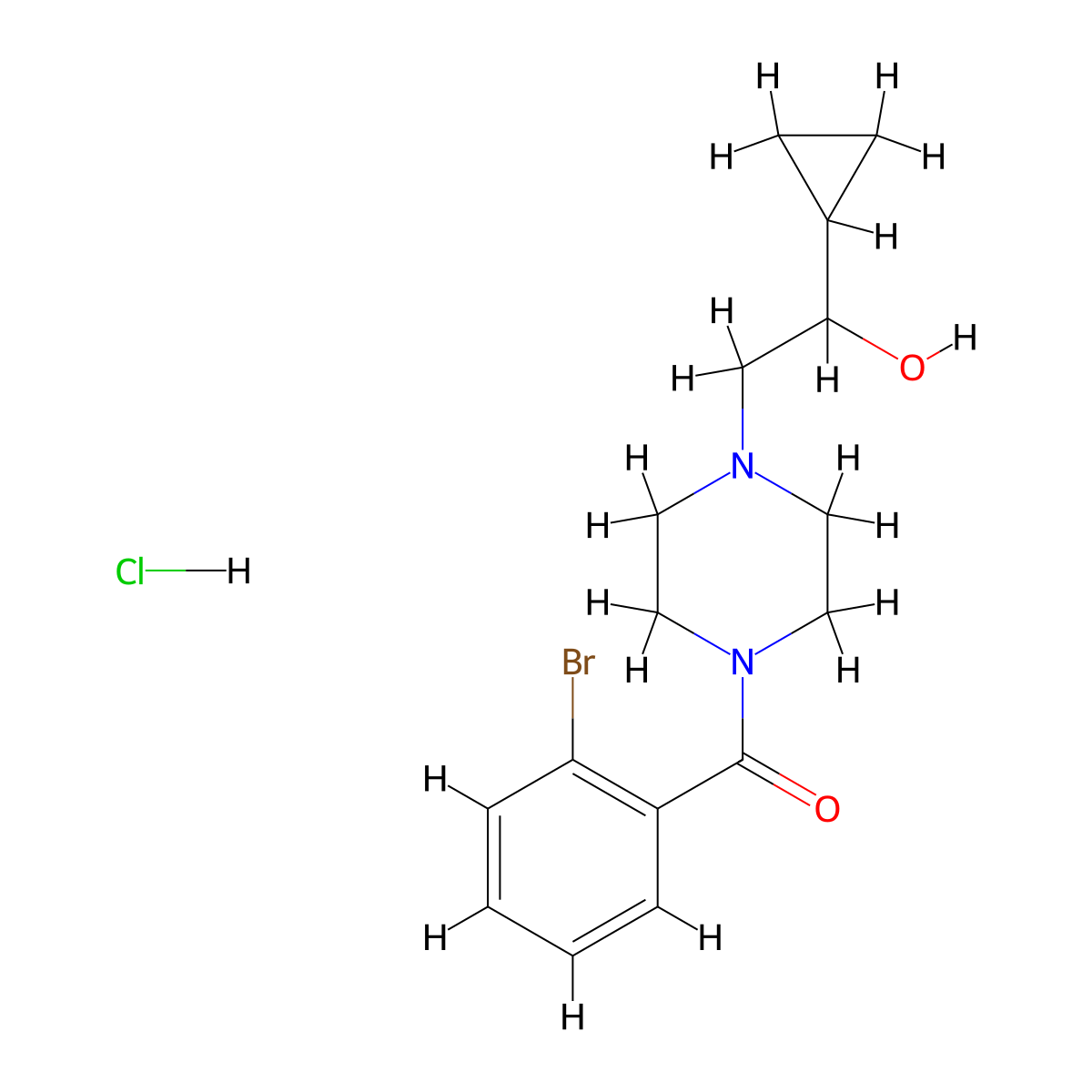 (2-Bromophenyl)(4-(2-cyclopropyl-2-hydroxyethyl)piperazin-1-yl)methanone hydrochloride molecular structure, CAS 1396800-32-0