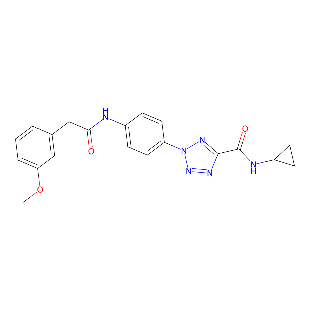 N-cyclopropyl-2-(4-(2-(3-methoxyphenyl)acetamido)phenyl)-2H-tetrazole-5-carboxamide molecular structure, CAS 1396800-34-2