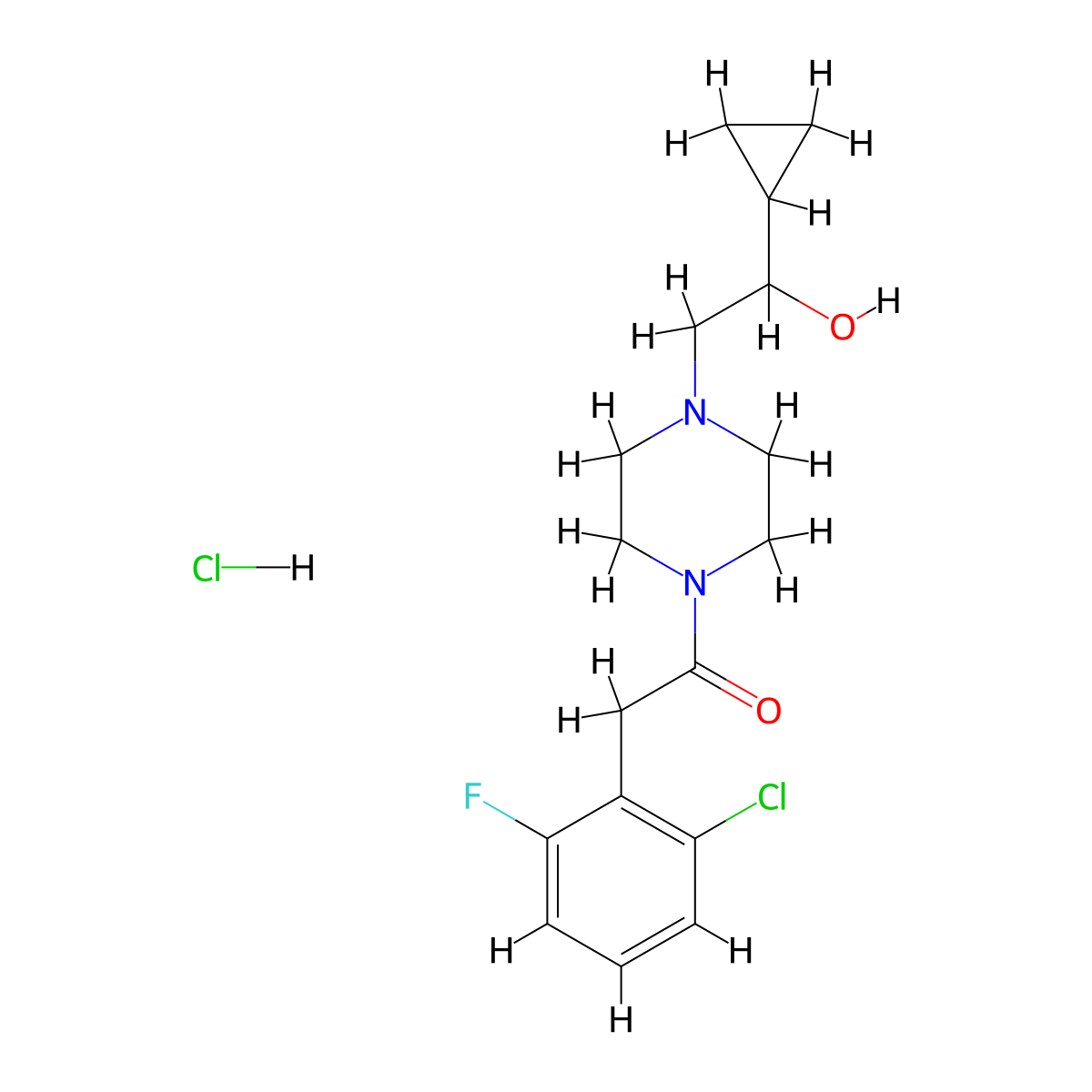 2-(2-Chloro-6-fluorophenyl)-1-(4-(2-cyclopropyl-2-hydroxyethyl)piperazin-1-yl)ethanone hydrochloride molecular structure, CAS 1396800-41-1