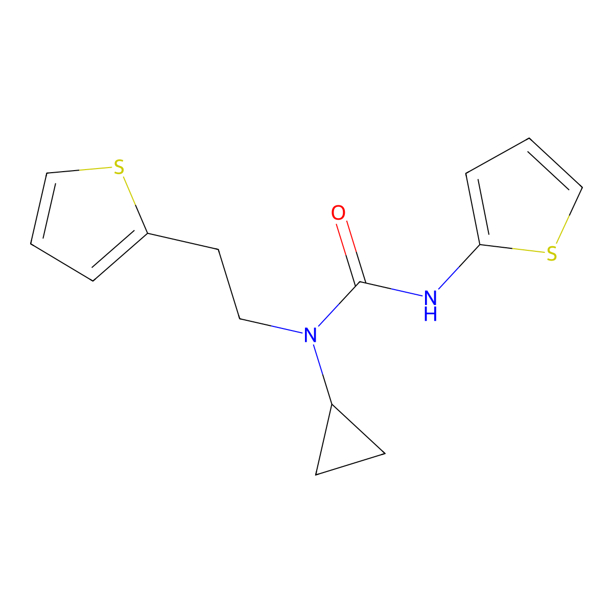 1-Cyclopropyl-3-(thiophen-2-yl)-1-(2-(thiophen-2-yl)ethyl)urea molecular structure, CAS 1396800-44-4