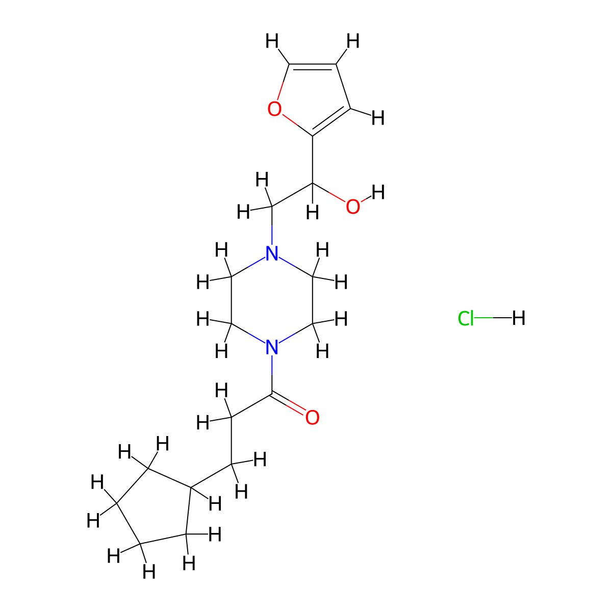 3-Cyclopentyl-1-(4-(2-(furan-2-yl)-2-hydroxyethyl)piperazin-1-yl)propan-1-one hydrochloride molecular structure, CAS 1396800-45-5