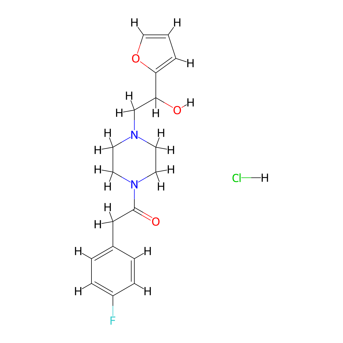 2-(4-Fluorophenyl)-1-(4-(2-(furan-2-yl)-2-hydroxyethyl)piperazin-1-yl)ethanone hydrochloride molecular structure, CAS 1396800-46-6