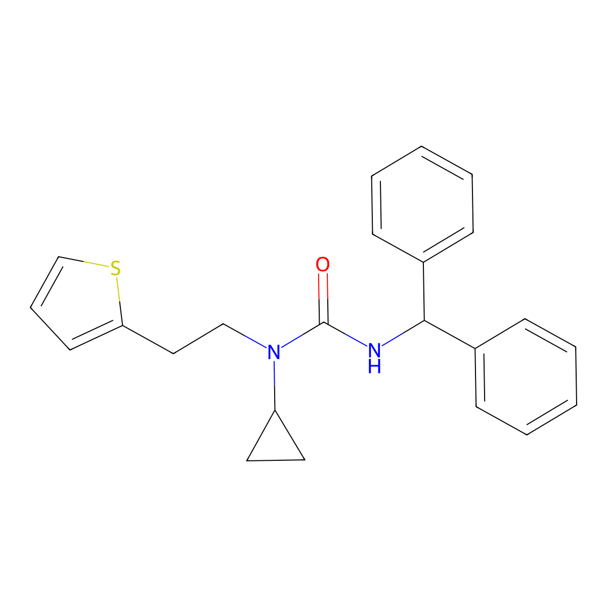 3-Benzhydryl-1-cyclopropyl-1-(2-(thiophen-2-yl)ethyl)urea molecular structure, CAS 1396800-49-9