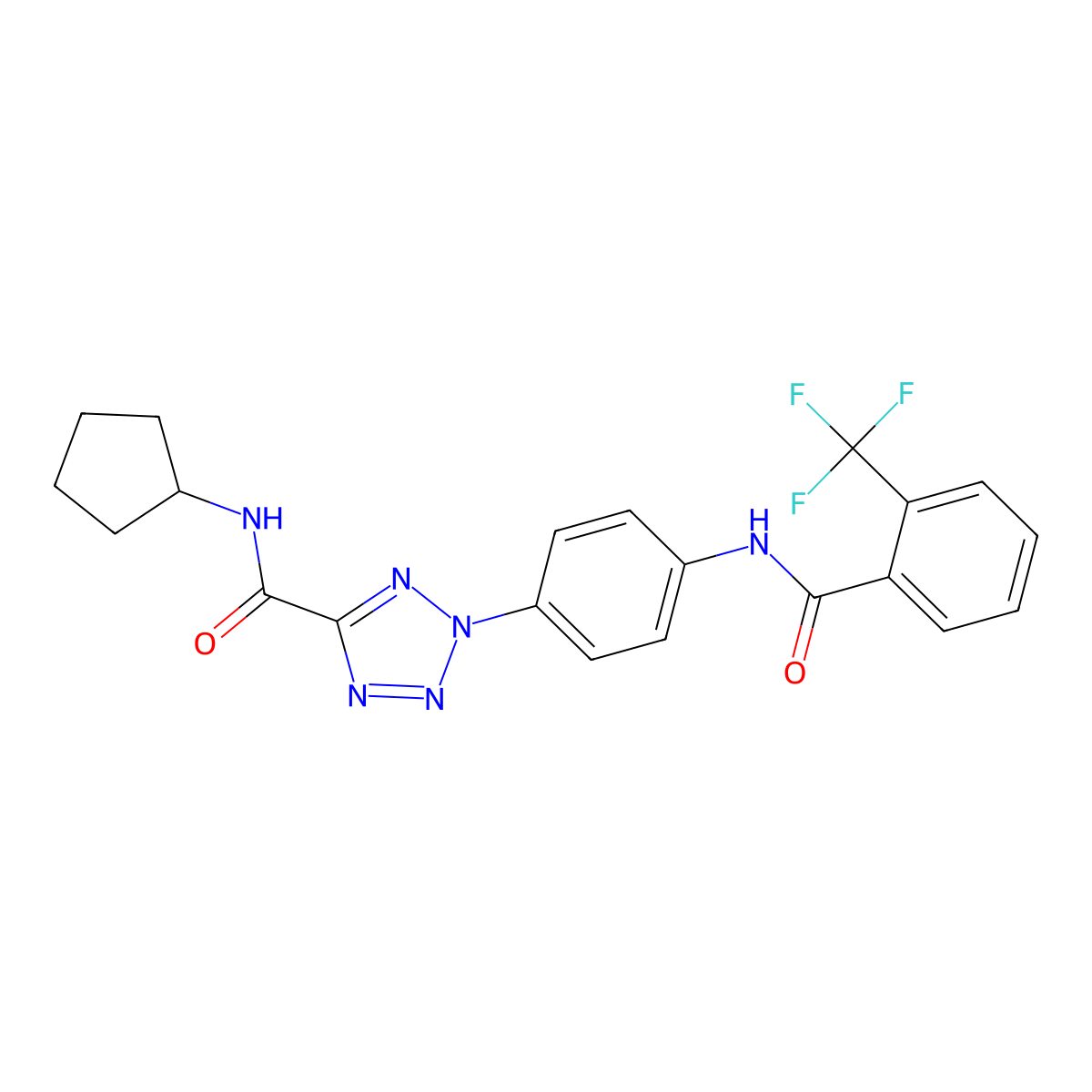 N-cyclopentyl-2-(4-(2-(trifluoromethyl)benzamido)phenyl)-2H-tetrazole-5-carboxamide molecular structure, CAS 1396800-51-3