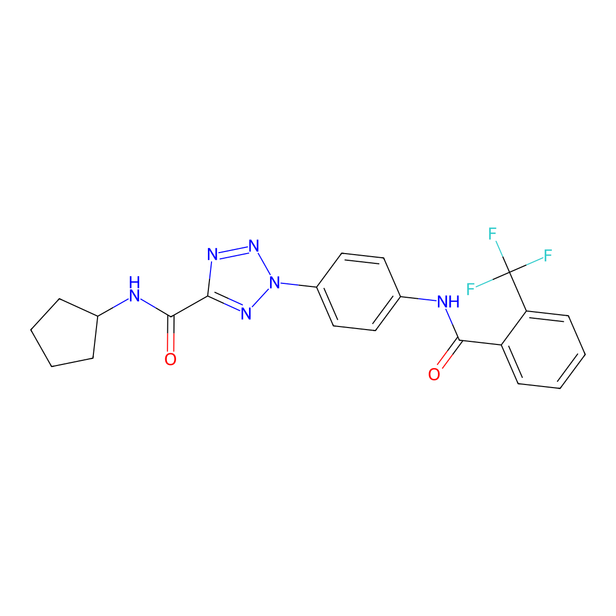N-cyclopentyl-2-(4-(2-(trifluoromethyl)benzamido)phenyl)-2H-tetrazole-5-carboxamide molecular structure, CAS 1396800-51-3