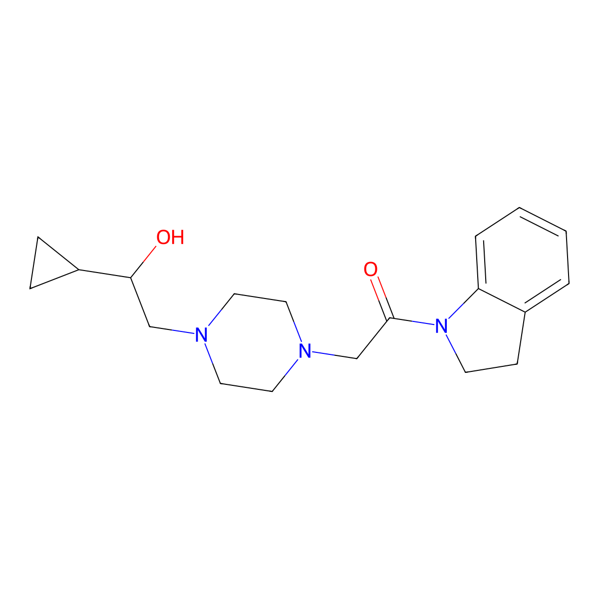 2-(4-(2-Cyclopropyl-2-hydroxyethyl)piperazin-1-yl)-1-(indolin-1-yl)ethanone molecular structure, CAS 1396800-55-7