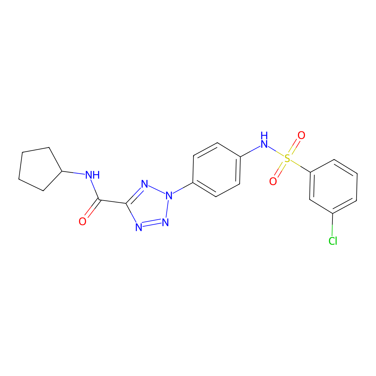 2-[4-(3-chlorobenzenesulfonamido)phenyl]-N-cyclopentyl-2H-1,2,3,4-tetrazole-5-carboxamide molecular structure, CAS 1396800-56-8