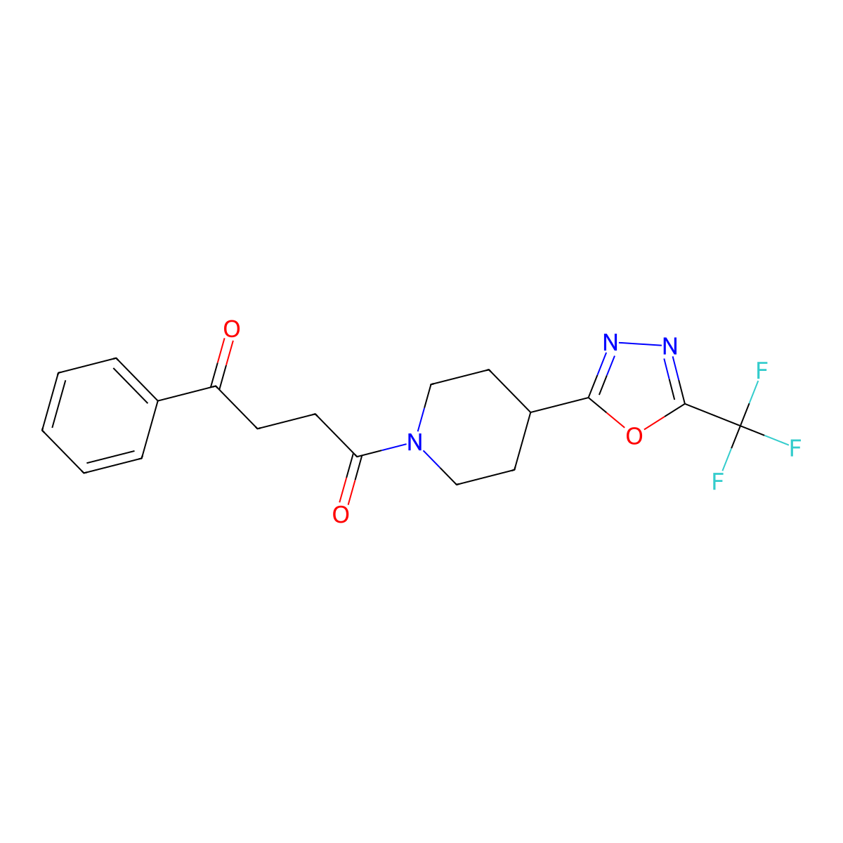 1-Phenyl-4-{4-[5-(trifluoromethyl)-1,3,4-oxadiazol-2-yl]piperidin-1-yl}butane-1,4-dione molecular structure, CAS 1396800-57-9