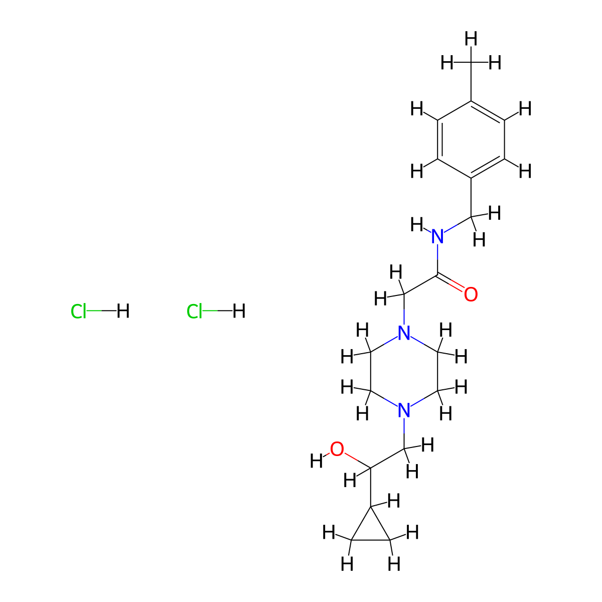 2-(4-(2-cyclopropyl-2-hydroxyethyl)piperazin-1-yl)-N-(4-methylbenzyl)acetamide dihydrochloride molecular structure, CAS 1396800-60-4