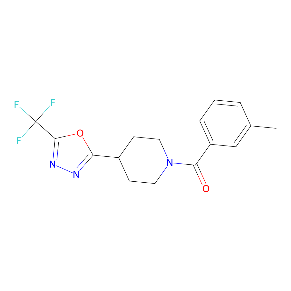 m-Tolyl(4-(5-(trifluoromethyl)-1,3,4-oxadiazol-2-yl)piperidin-1-yl)methanone molecular structure, CAS 1396800-66-0