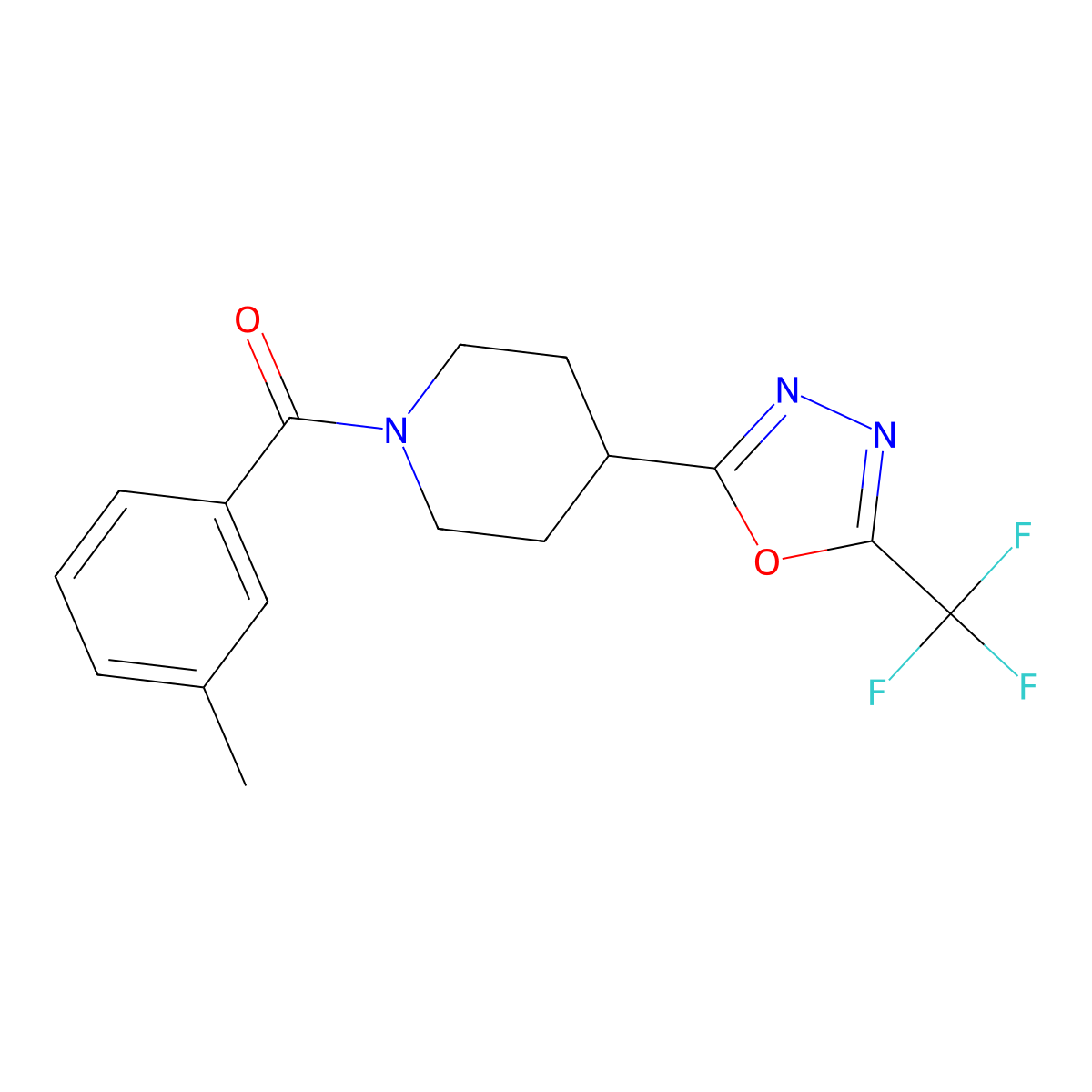 m-Tolyl(4-(5-(trifluoromethyl)-1,3,4-oxadiazol-2-yl)piperidin-1-yl)methanone molecular structure, CAS 1396800-66-0