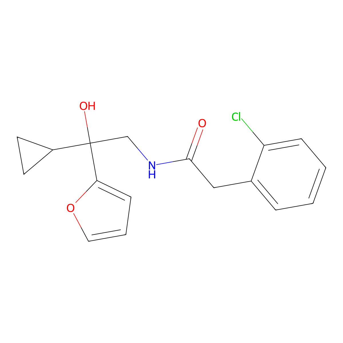 2-(2-chlorophenyl)-N-[2-cyclopropyl-2-(furan-2-yl)-2-hydroxyethyl]acetamide molecular structure, CAS 1396800-68-2
