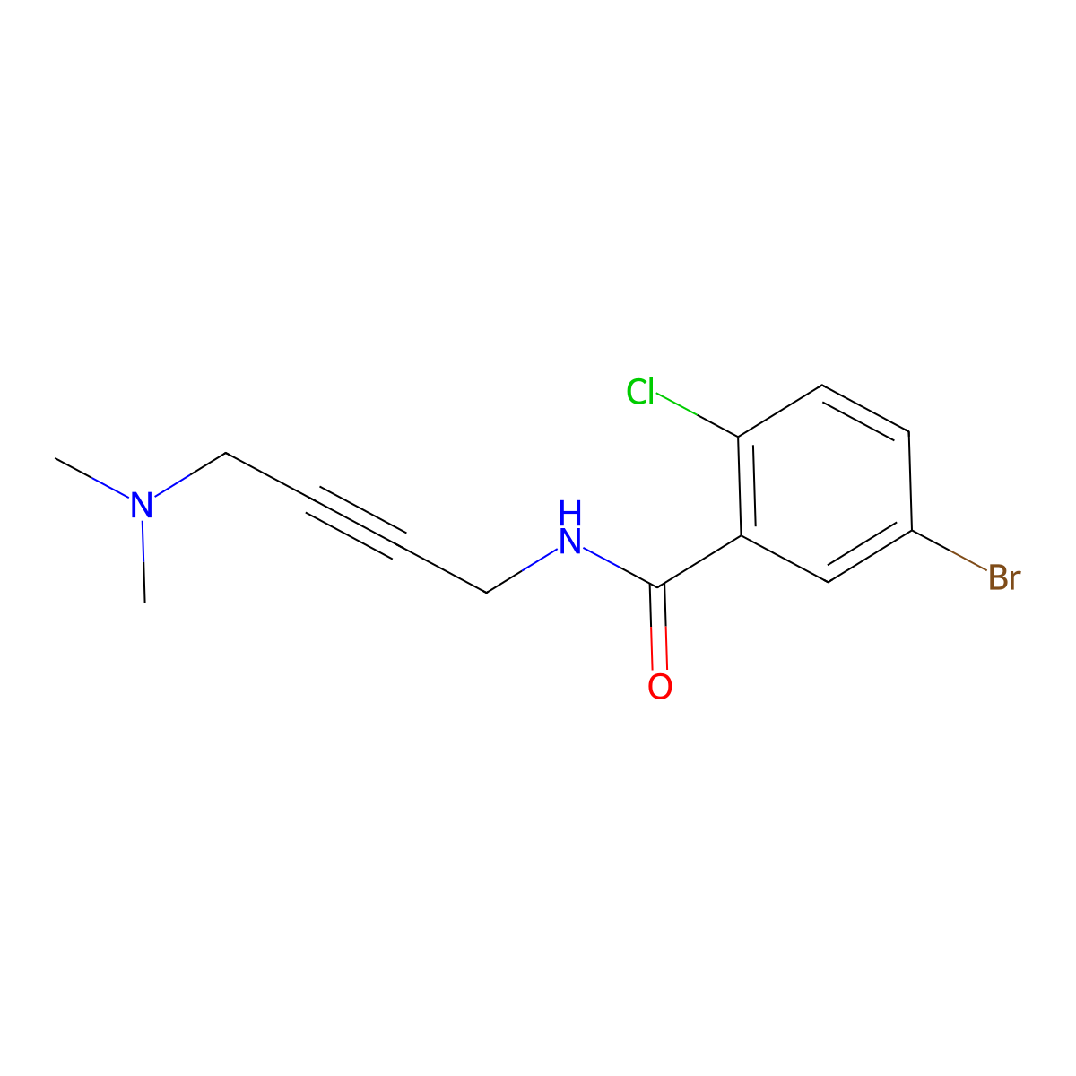 5-bromo-2-chloro-N-(4-(dimethylamino)but-2-yn-1-yl)benzamide molecular structure, CAS 1396800-70-6