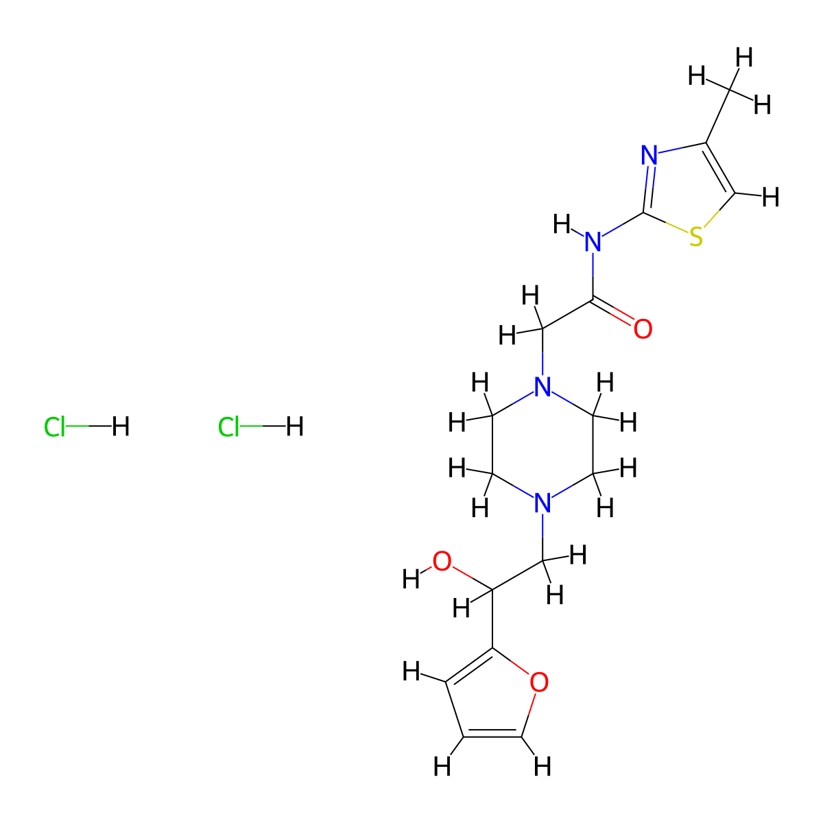 2-(4-(2-(furan-2-yl)-2-hydroxyethyl)piperazin-1-yl)-N-(4-methylthiazol-2-yl)acetamide dihydrochloride molecular structure, CAS 1396800-74-0