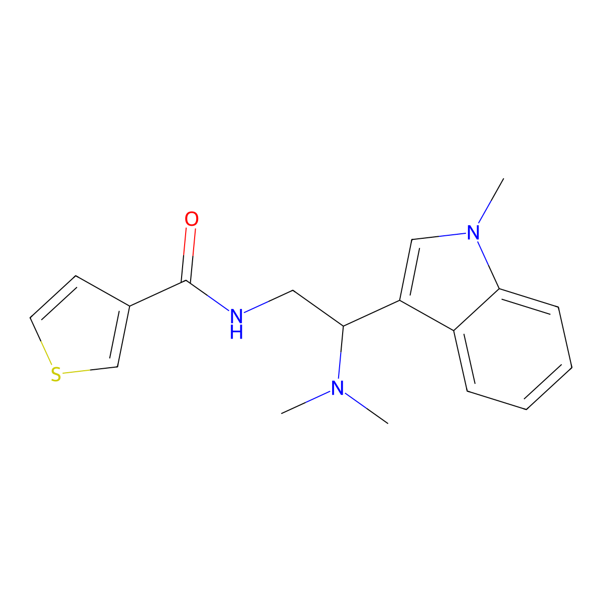 N-(2-(dimethylamino)-2-(1-methyl-1H-indol-3-yl)ethyl)thiophene-3-carboxamide molecular structure, CAS 1396800-75-1