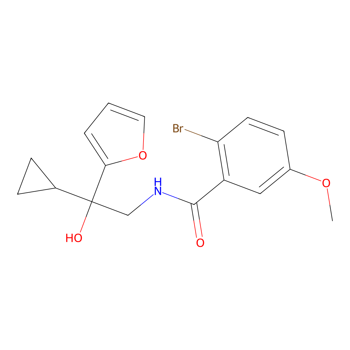 2-bromo-N-[2-cyclopropyl-2-(furan-2-yl)-2-hydroxyethyl]-5-methoxybenzamide molecular structure, CAS 1396800-76-2