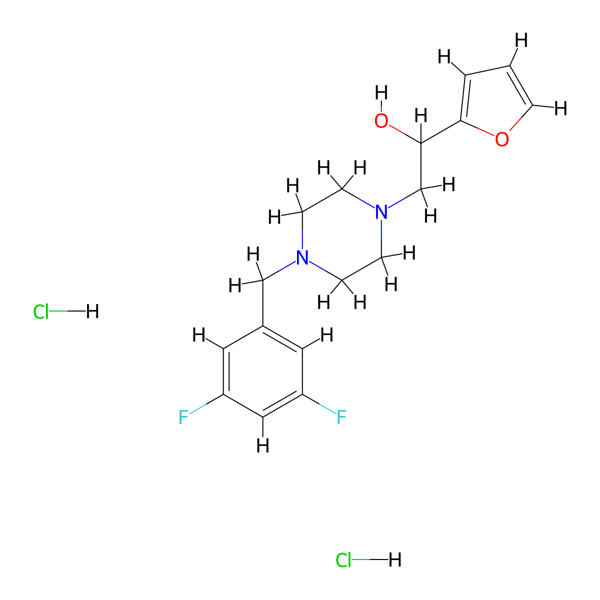 2-(4-(3,5-Difluorobenzyl)piperazin-1-yl)-1-(furan-2-yl)ethanol dihydrochloride molecular structure, CAS 1396800-77-3