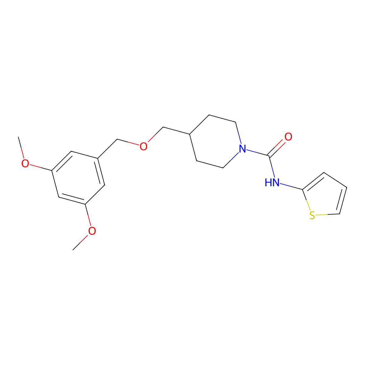 4-(((3,5-dimethoxybenzyl)oxy)methyl)-N-(thiophen-2-yl)piperidine-1-carboxamide molecular structure, CAS 1396800-78-4