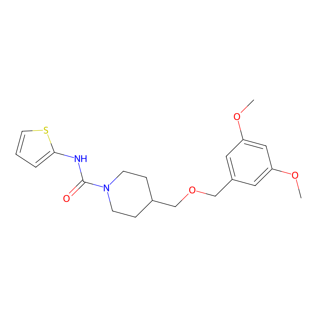 4-(((3,5-dimethoxybenzyl)oxy)methyl)-N-(thiophen-2-yl)piperidine-1-carboxamide molecular structure, CAS 1396800-78-4